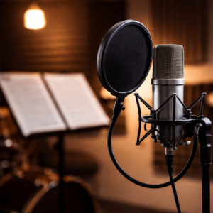Μικρόφωνο σε studio φωνητικής για ατομικά μαθήματα φωνητικής στο Ωδείο Μελιγαλά