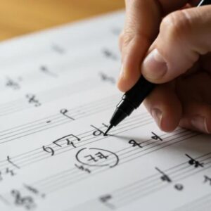 Μουσικό τεστ επιπέδου θεωρίας με νότες και πεντάγραμμο