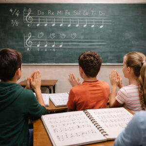 Ομαδικό μάθημα σολφέζ σε αίθουσα ωδείου